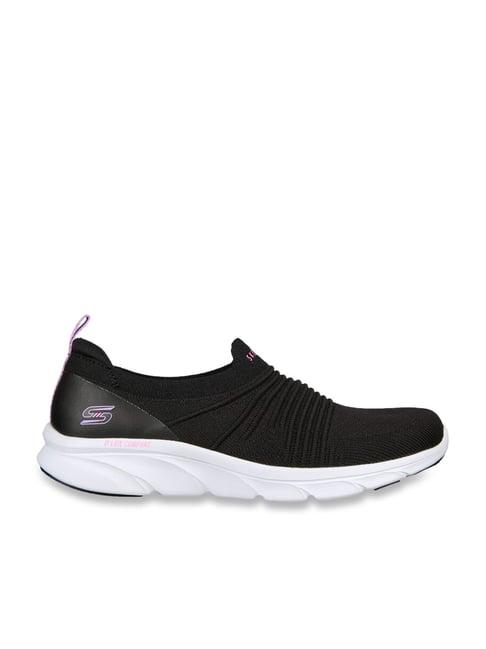 skechers women's d'lux comfort-glow time black white casual slip on shoe