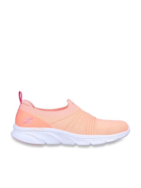 skechers women's d'lux comfort-glow time peach casual slip on shoe