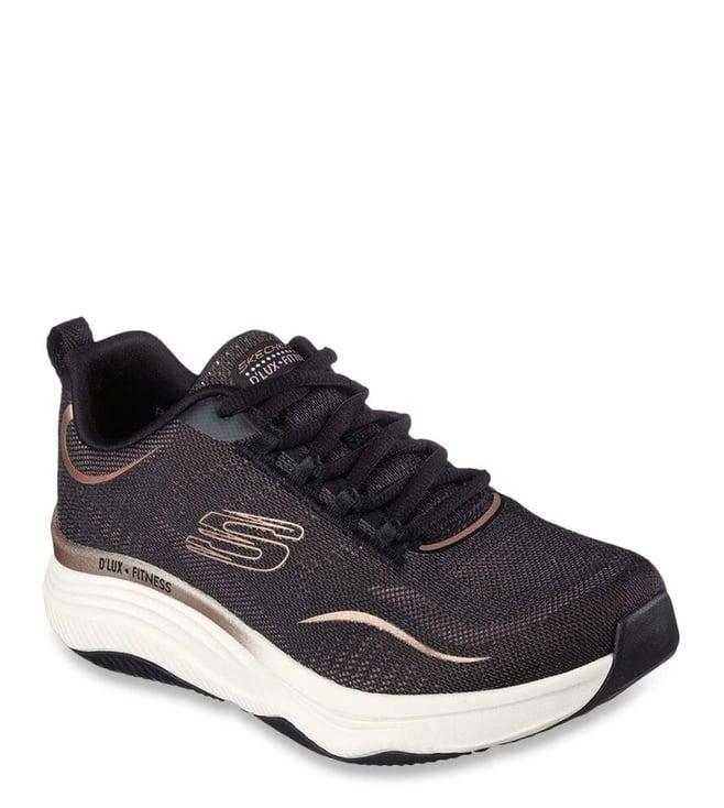skechers women's d'lux fitness-pure glam black rose gold sneakers