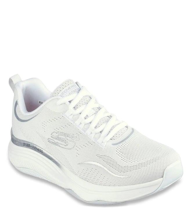 skechers women's d'lux fitness-pure glam white silver casual sneakers