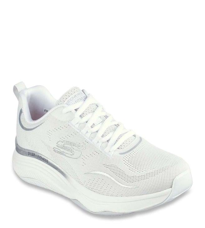 skechers women's d'lux fitness-pure glam white silver sneakers