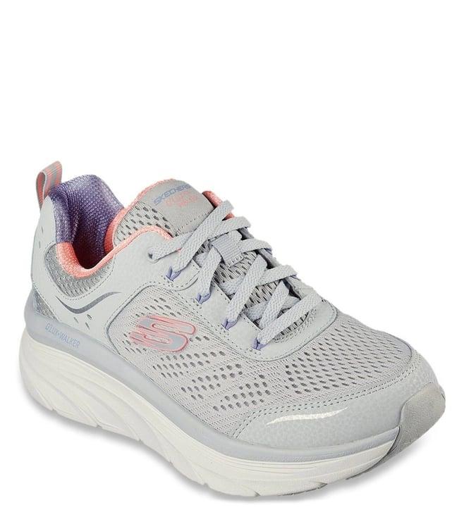 skechers women's d'lux walker-infinite motion light grey coral casual slip on shoe