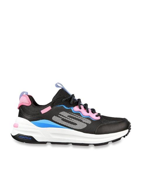 skechers women's global jogger-fresh strike black blue pink casual lace up shoe