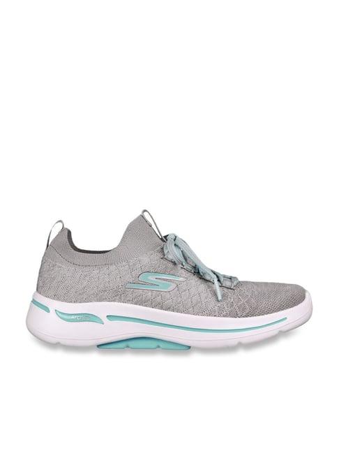 skechers women's go walk arch fit - peachy grey blue walking shoes