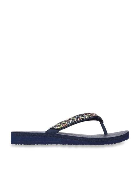 skechers women's meditation peacoat navy thongs sandals