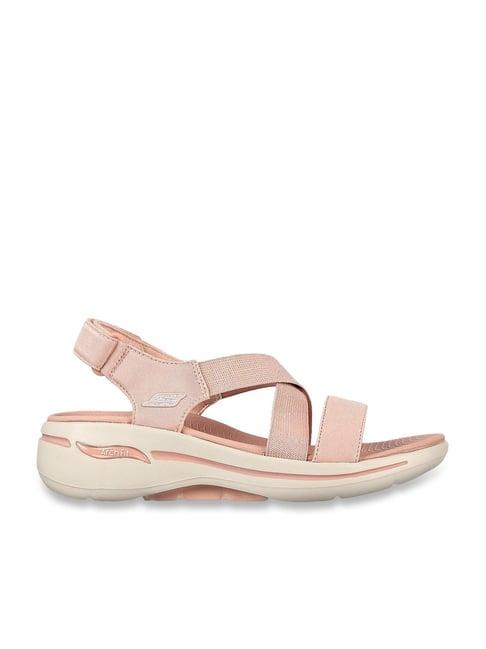 skechers women's on the go rose gold cross strap wedges