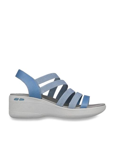 skechers women's pier lite all you sky blue sling back wedges