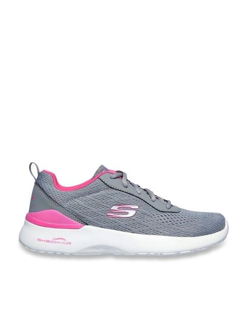 skechers women's skech-air dynamight-top prize grey hot pink casual lace up shoe