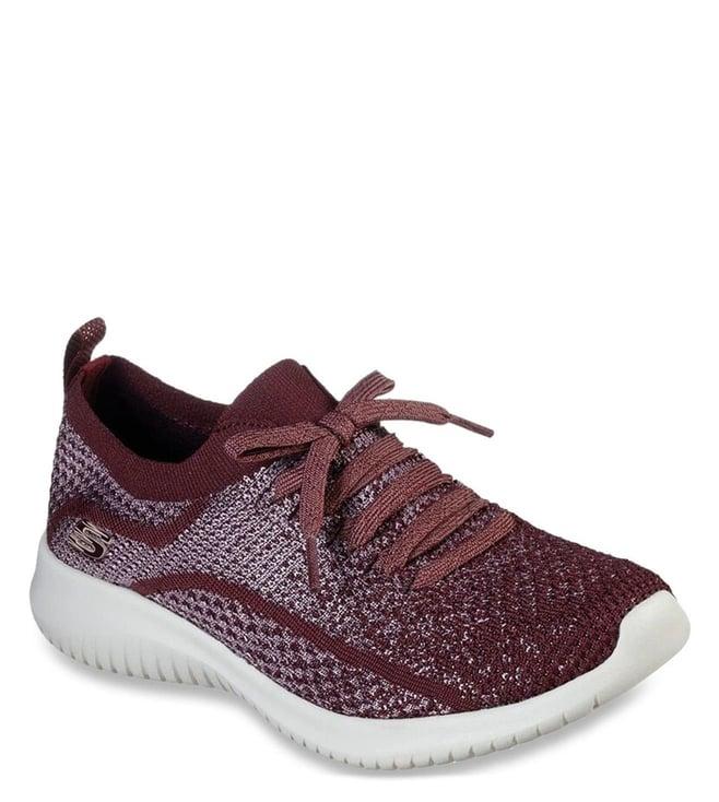 skechers women's ultra flex - silver surfing burgundy casual slip on shoe