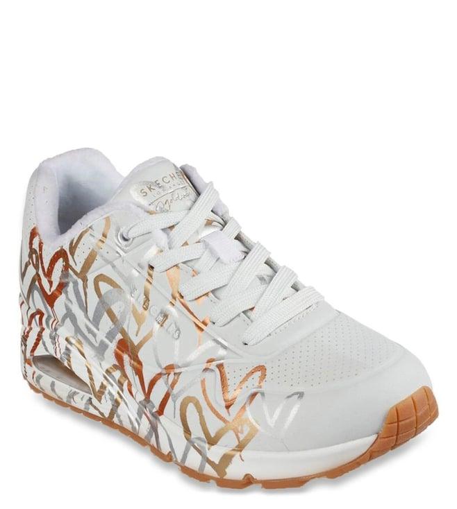 skechers women's uno - metallic love white gold lifestyle lace up shoe