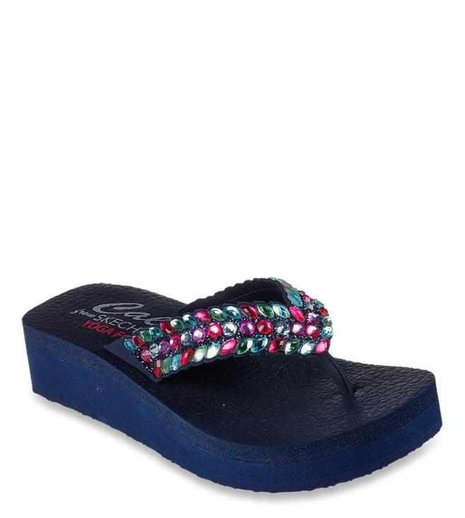 skechers women's vinyasa - lovely oasis navy multi casual sandals