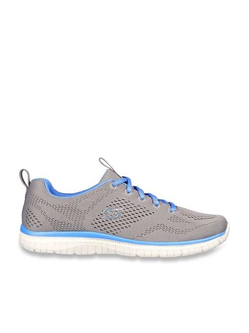 skechers women's virtue-kind favor grey blue casual lace up shoe