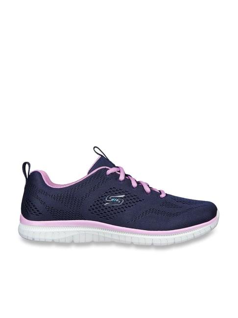 skechers women's virtue-kind favor navy lavender casual lace up shoe