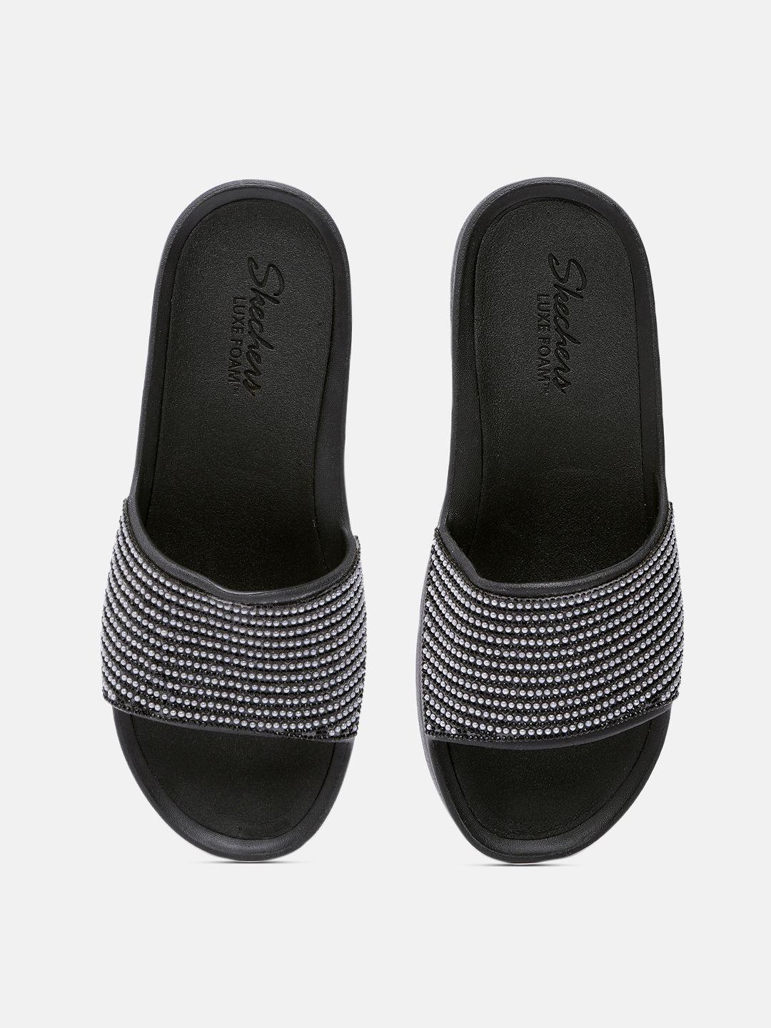 skechers women black cali charm be fancy embellished sliders