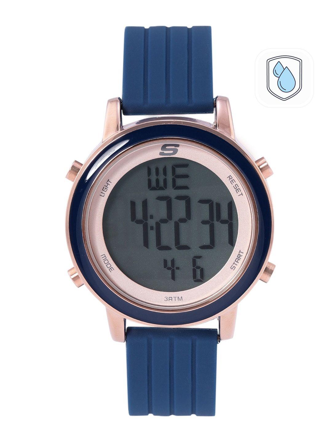 skechers women black dial & blue straps digital watch sr6010