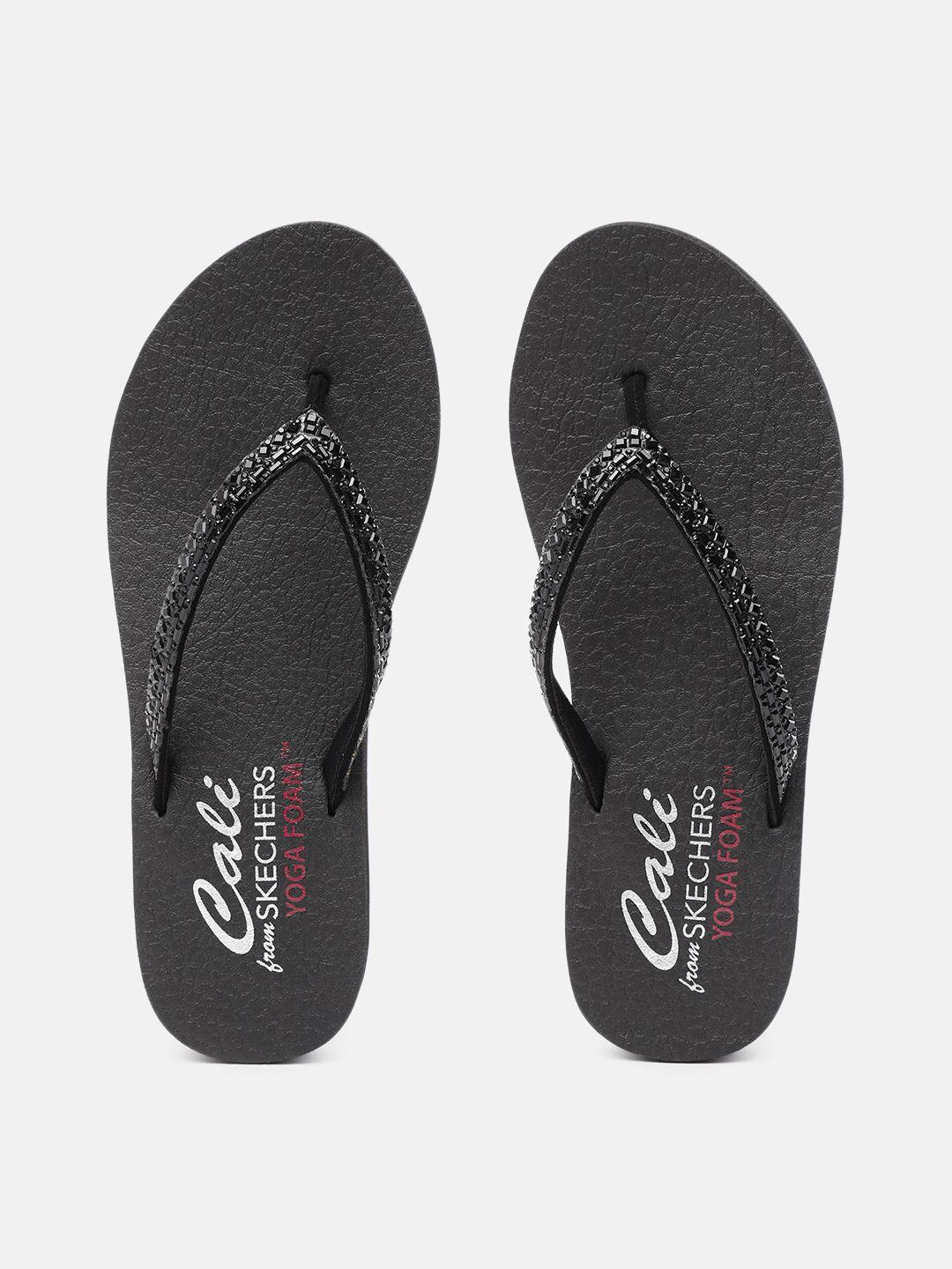 skechers women black embellished thong flip-flops