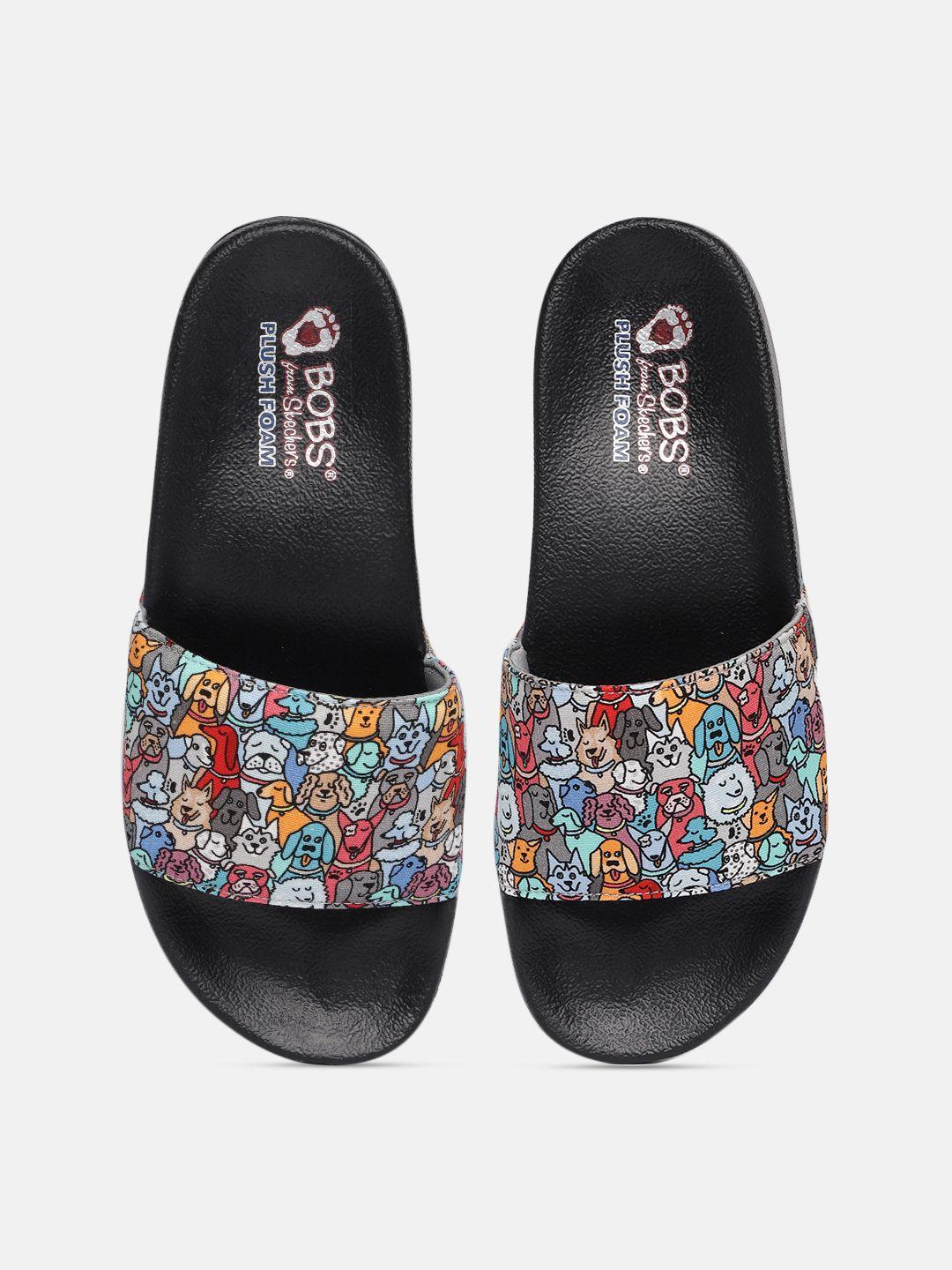 skechers women multicoloured pop ups - woof about printed sliders