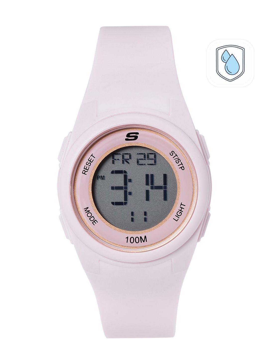 skechers women pink dial & straps vicksburg digital watch sr2104