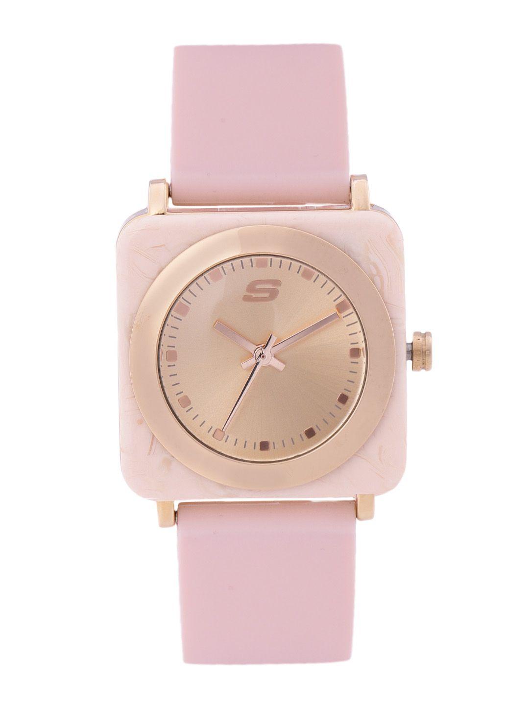 skechers women rose gold-toned dial & pink straps calabar analogue watch sr6209