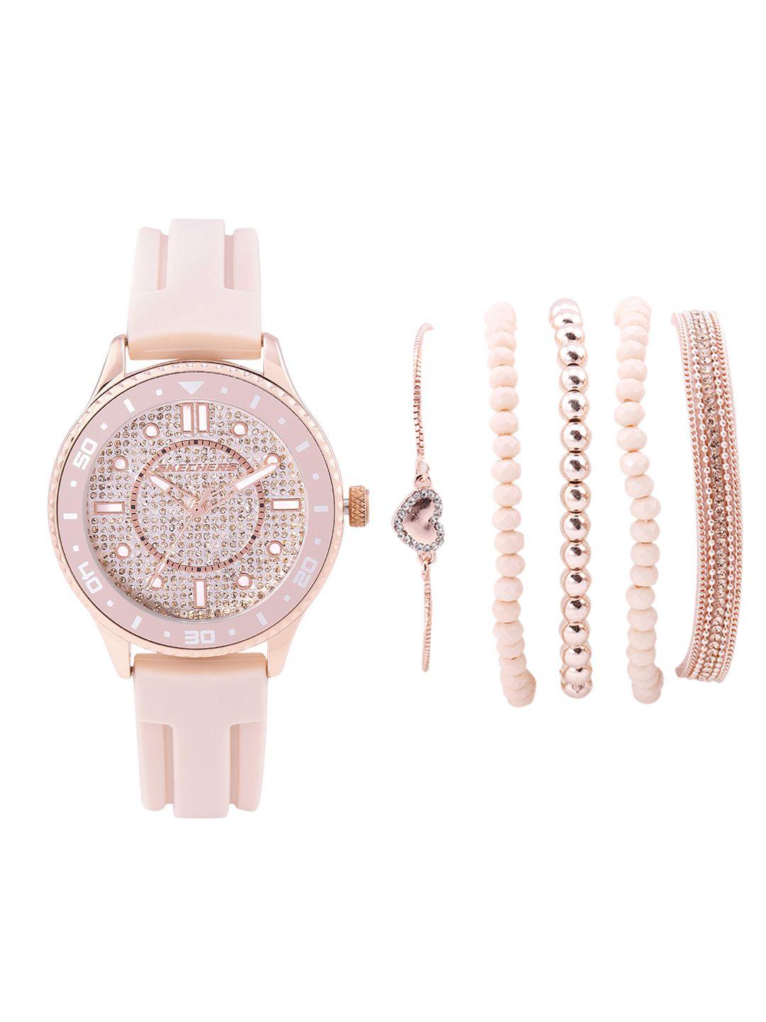 skechers women rose gold-toned embellished  analogue watch sr9061 & 5 bracelets