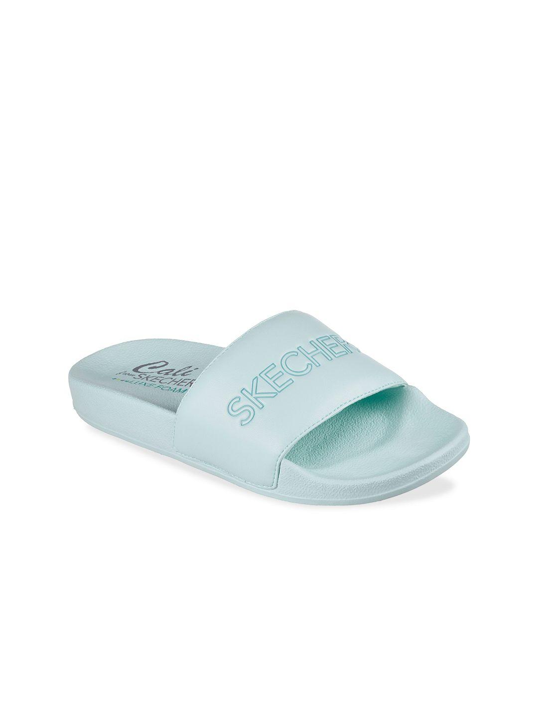 skechers women turquoise blue printed sliders