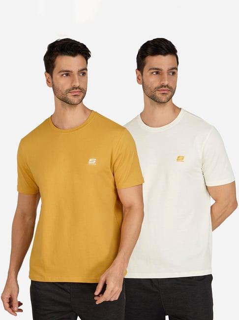 skechers yellow & white regular fit crew t-shirt - pack of 2