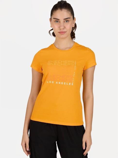 skechers yellow cotton printed sports t-shirt