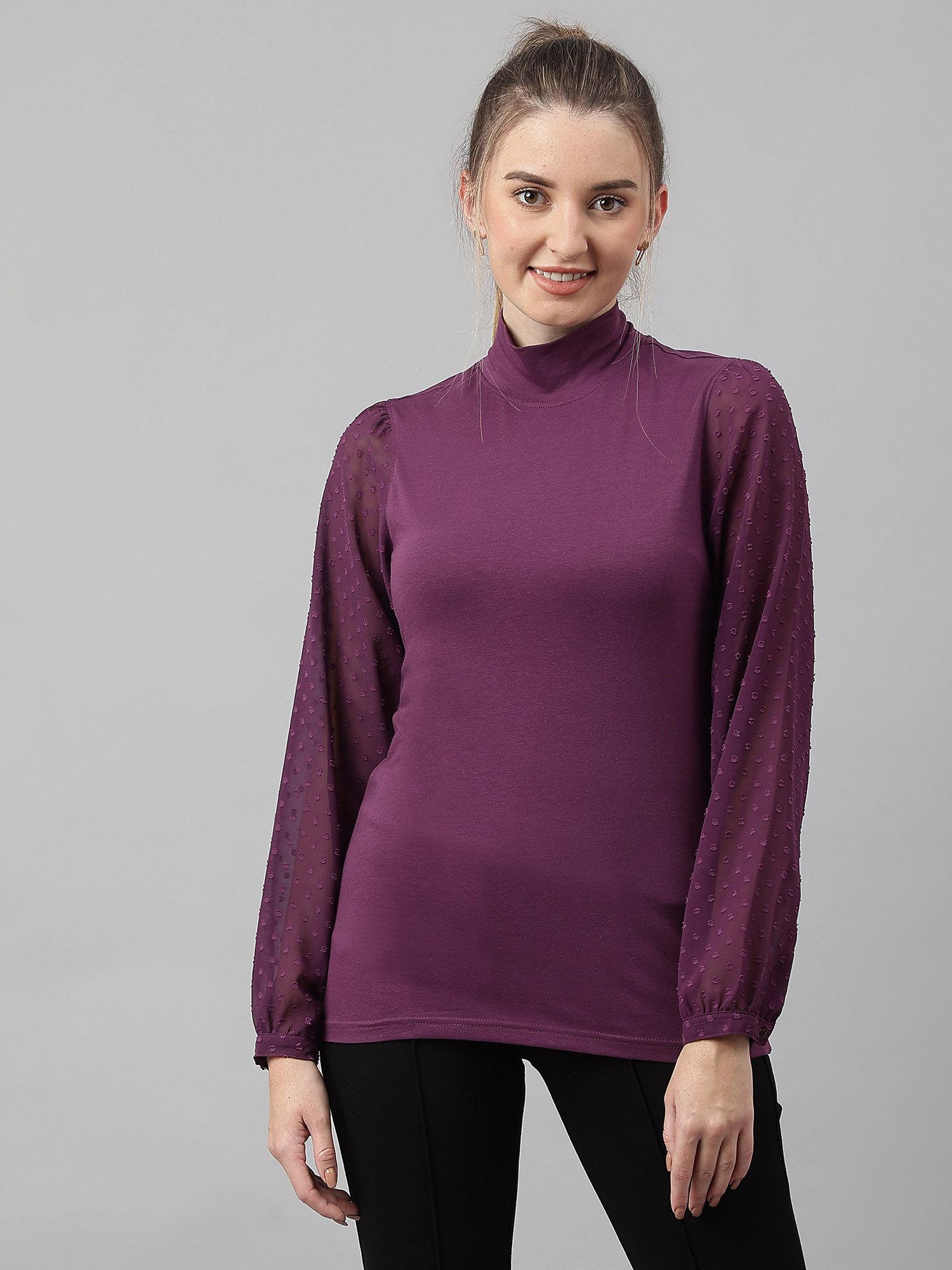 ski lodge chic mock neck tee-purple