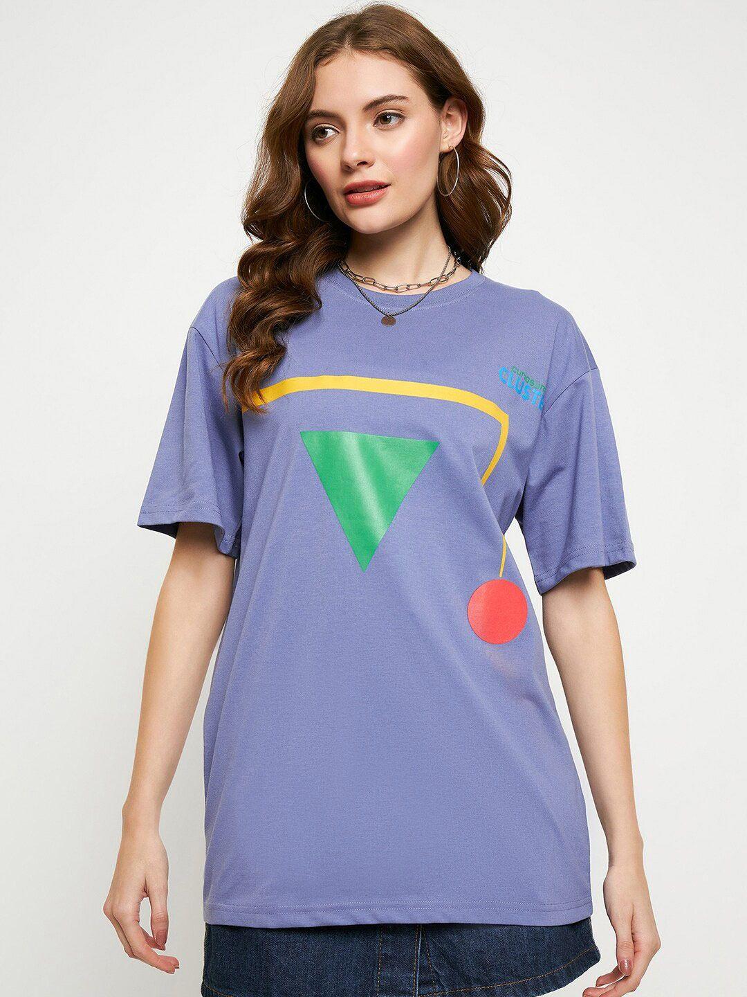 skidlers geometric printed oversized drop-shoulder sleeves cotton t-shirt