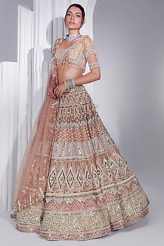 skin colored net sequins & pearl embroidered lehenga set