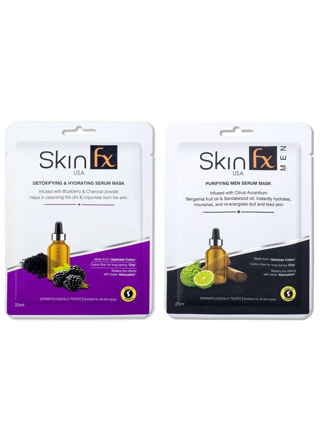 skin fx men set of 2 detoxifying, hydrating & purifying facial serum mask