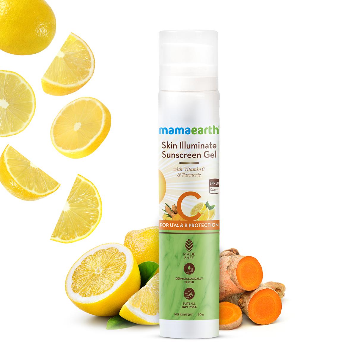 skin illuminate sunscreen gel spf 50 with vitamin c & turmeric for uva & b protection - 50 g