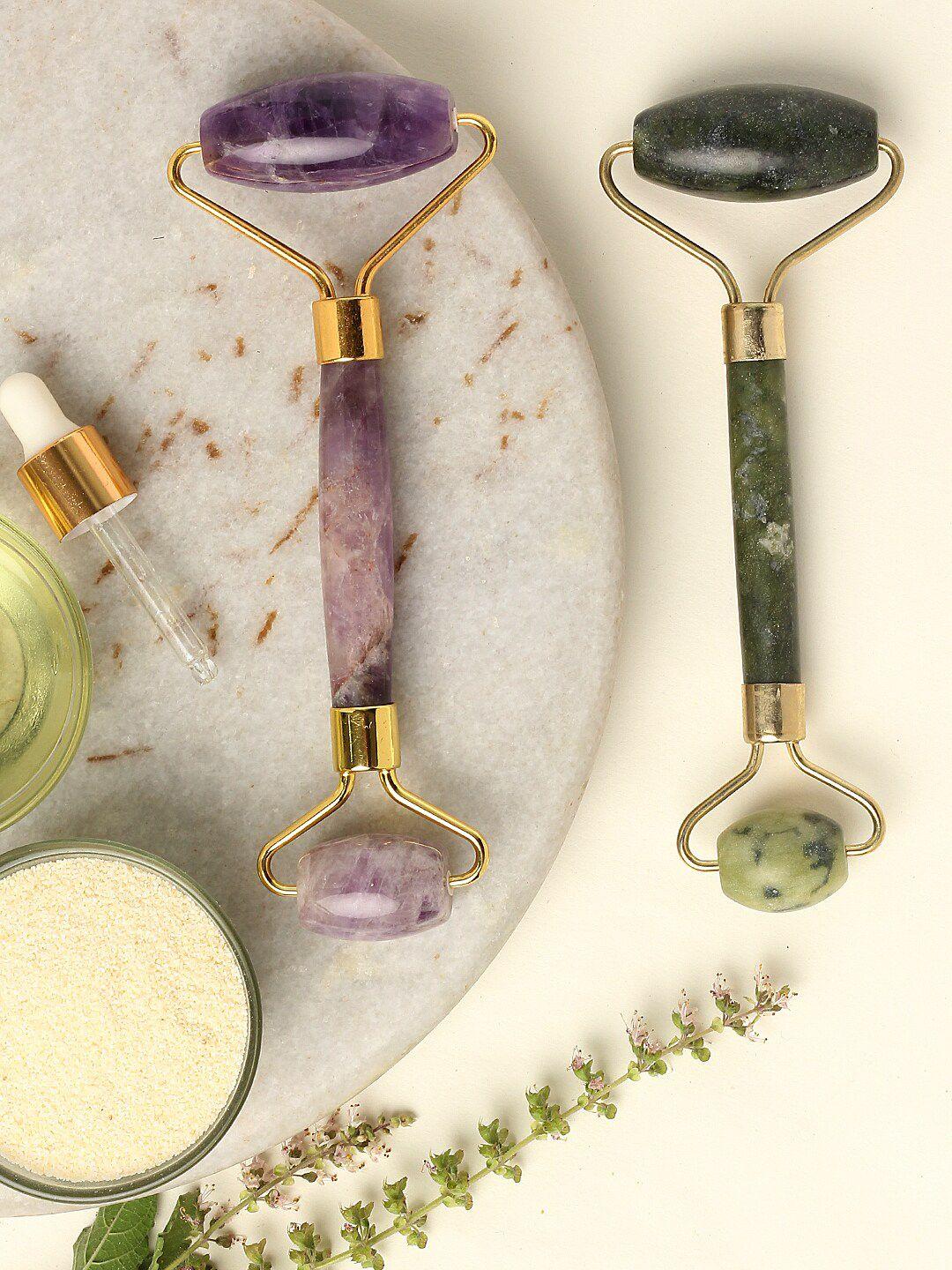 skinduzed set of amethyst & textured jade face rollers
