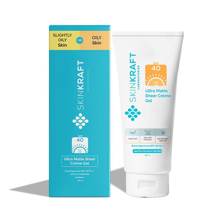 skinkraft gel based sunscreen spf 40 pa+ - oily skin - ultra matte sheer creme gel