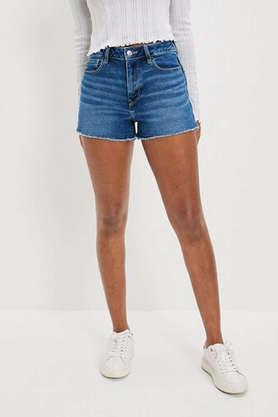 skinny fit crop length cotton blend women's casual wear shorts - light blue