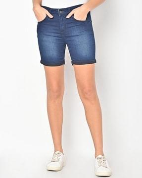 skinny fit denim shorts with insert pockets