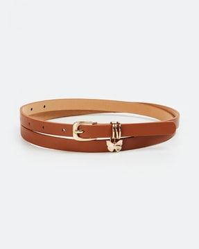 skinny belt with tang-buckle closure