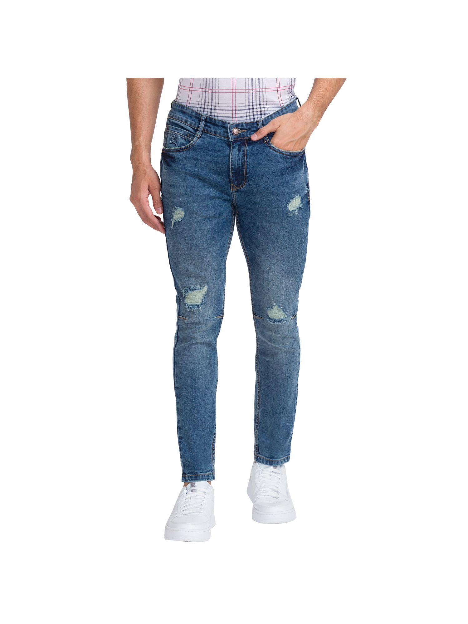 skinny cropped fit solid dark blue jeans