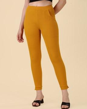 skinny fit flat-front pants with insert pockets