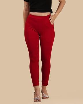 skinny fit flat-front pants with insert pockets