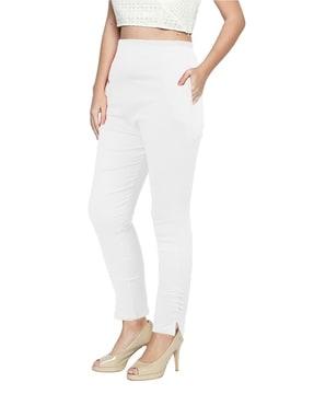 skinny fit flat-front pants with insert pockets