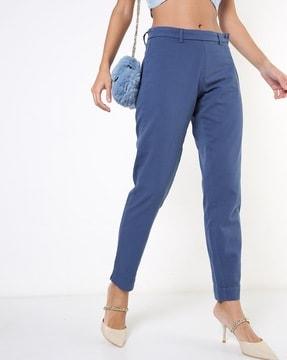 skinny fit flat-front trousers with belt loops