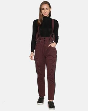 skinny fit flat-front trousers with suspender belt