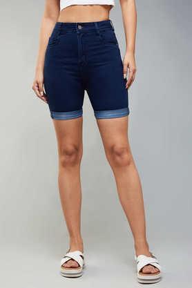 skinny fit full length denim women's casual wear shorts - navy