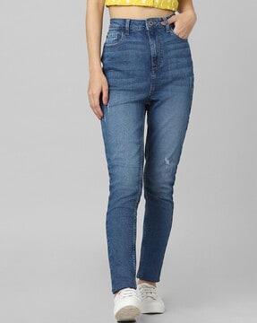 skinny fit high-rise distressed jeans