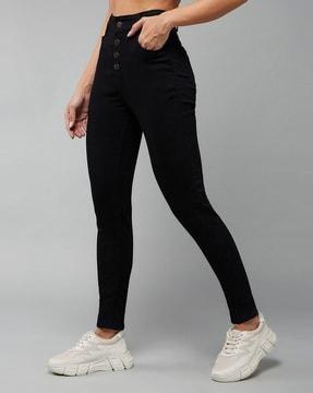 skinny-fit jeans with fly-button closure