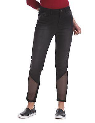 skinny fit mesh panelled jeans