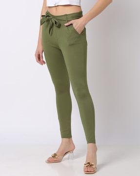 skinny fit pants with fabric belt