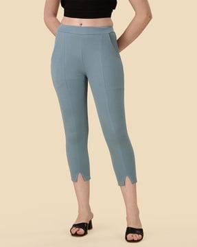 skinny fit pants with mid-rise waist