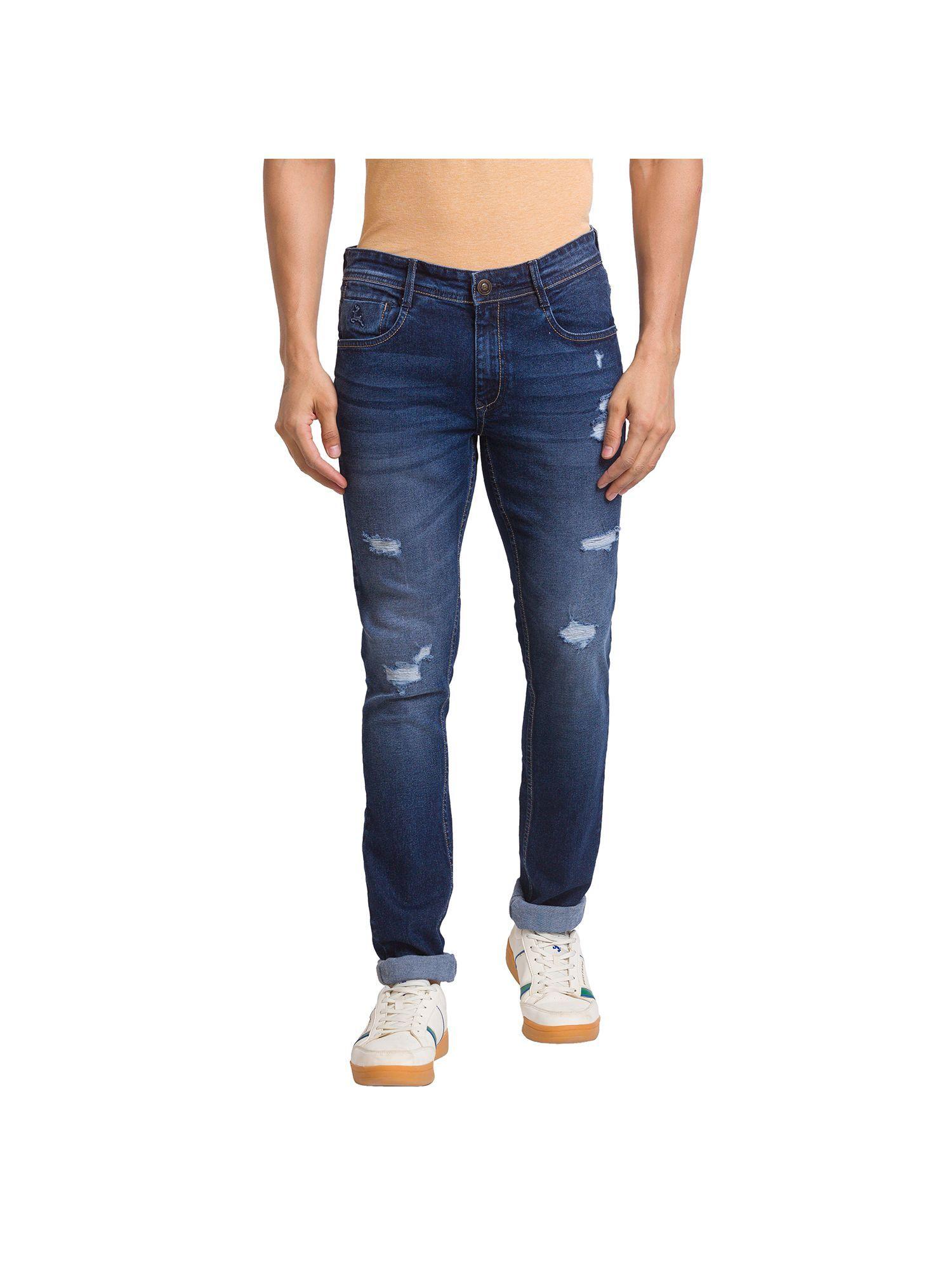 skinny fit solid dark blue jeans